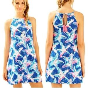 Lilly Pulitzer Margot Halter Swing Mini Dress Indigo StarStruck starfish neon
